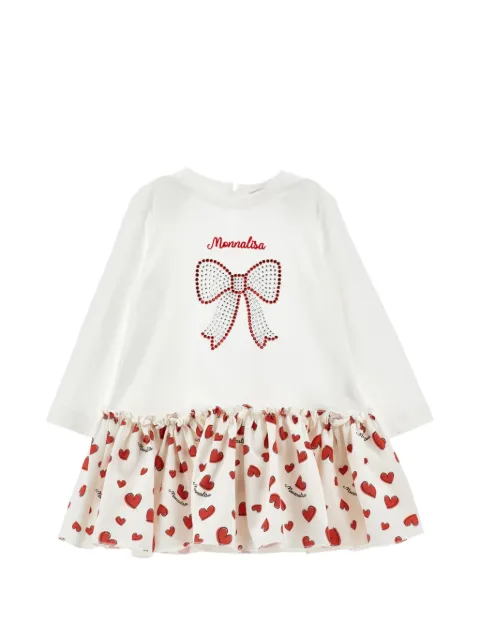 Monnalisa rhinestone-embellished heart-print dress