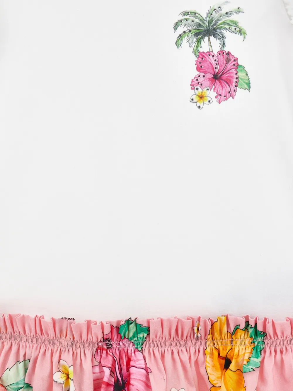 Monnalisa Jurk met bloemenprint en ruches Wit