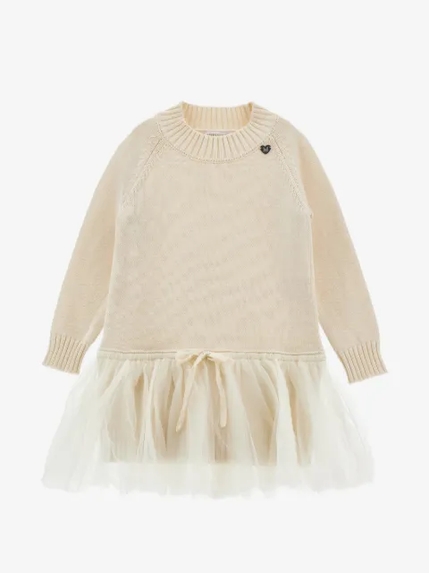 Monnalisa tulle-skirt long-sleeved dress