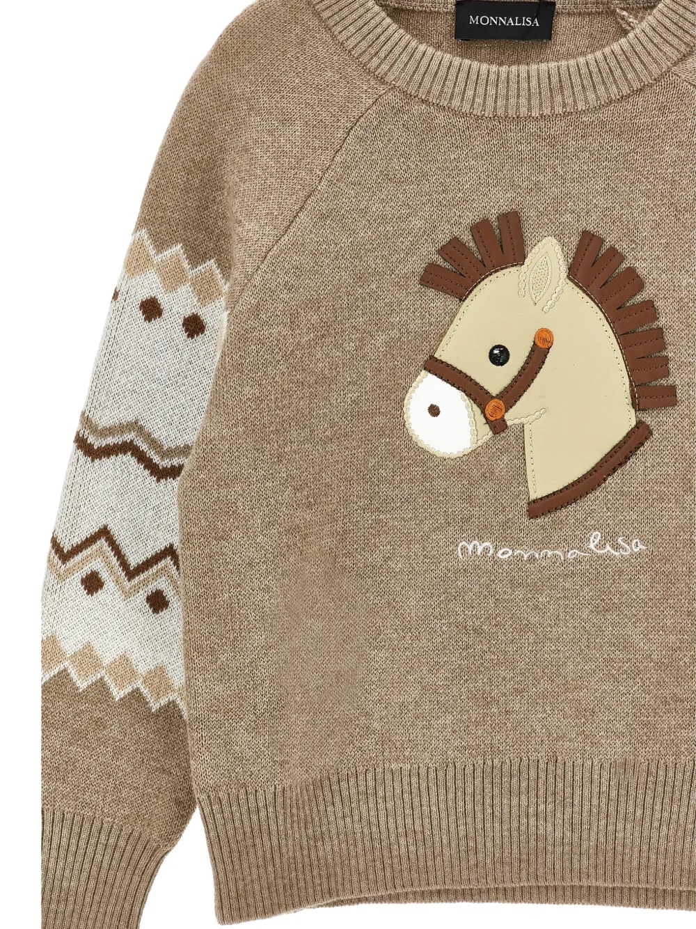 Monnalisa Intarsia trui met paardenpatch Beige