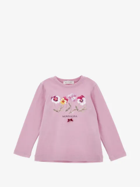 Monnalisa floral-print bow-detail T-shirt
