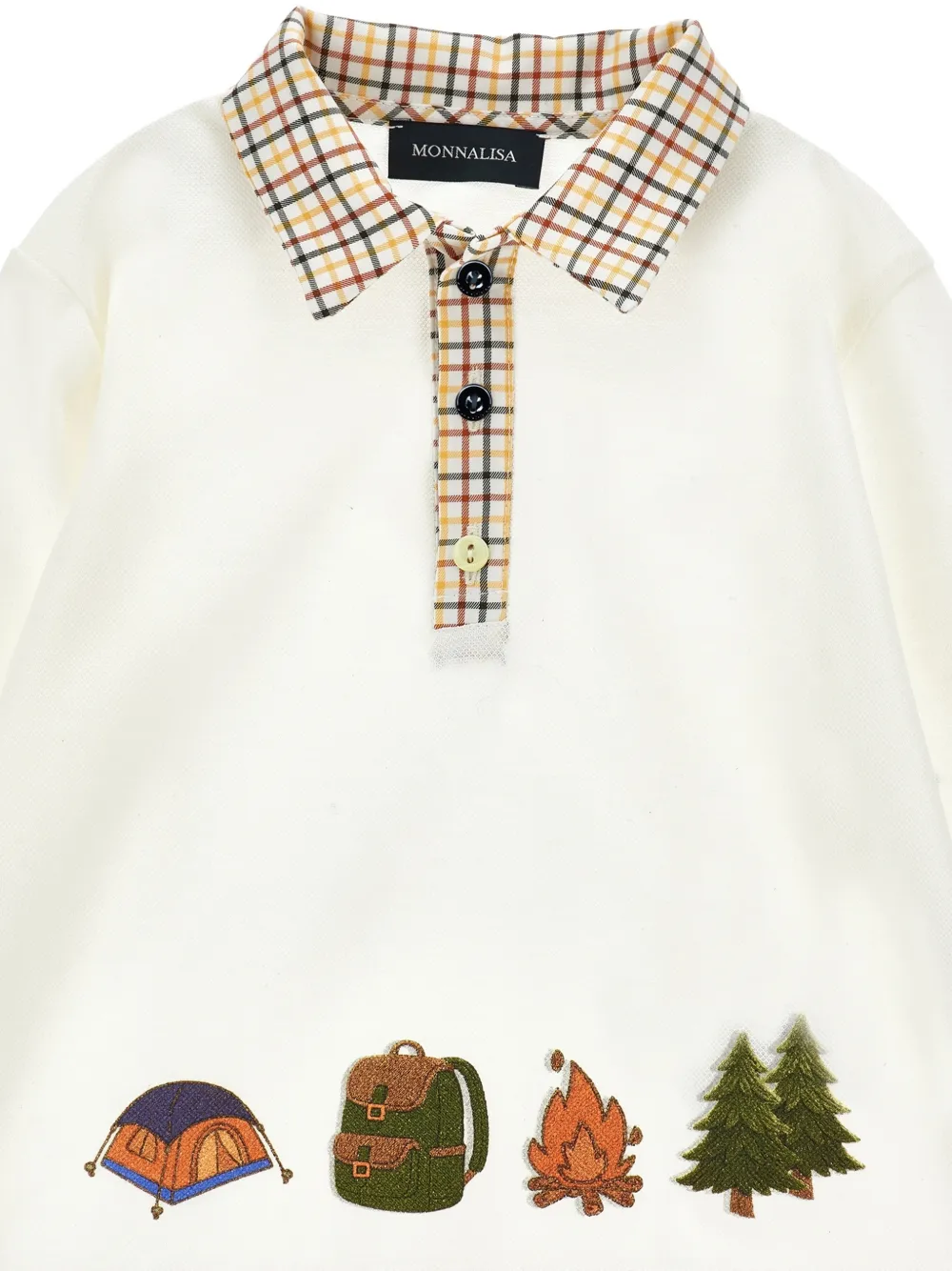 Monnalisa Poloshirt met geruite afwerking en borduurwerk Beige