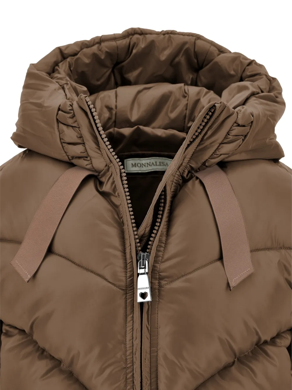 Monnalisa Jack met capuchon en chevron-patroon Bruin
