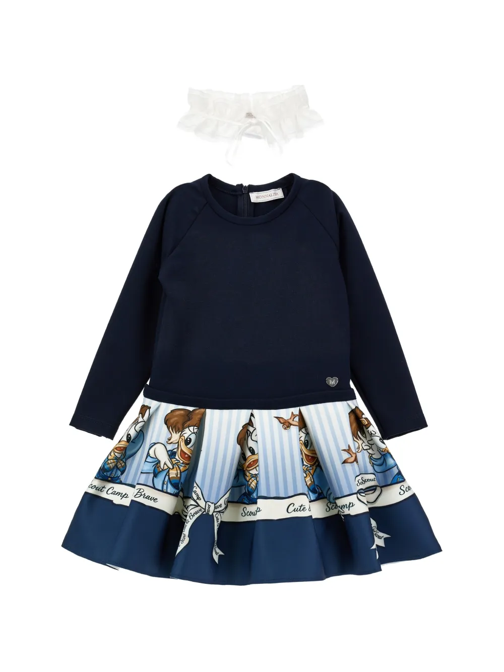 Monnalisa Jurk met ruchekraag en print Blauw