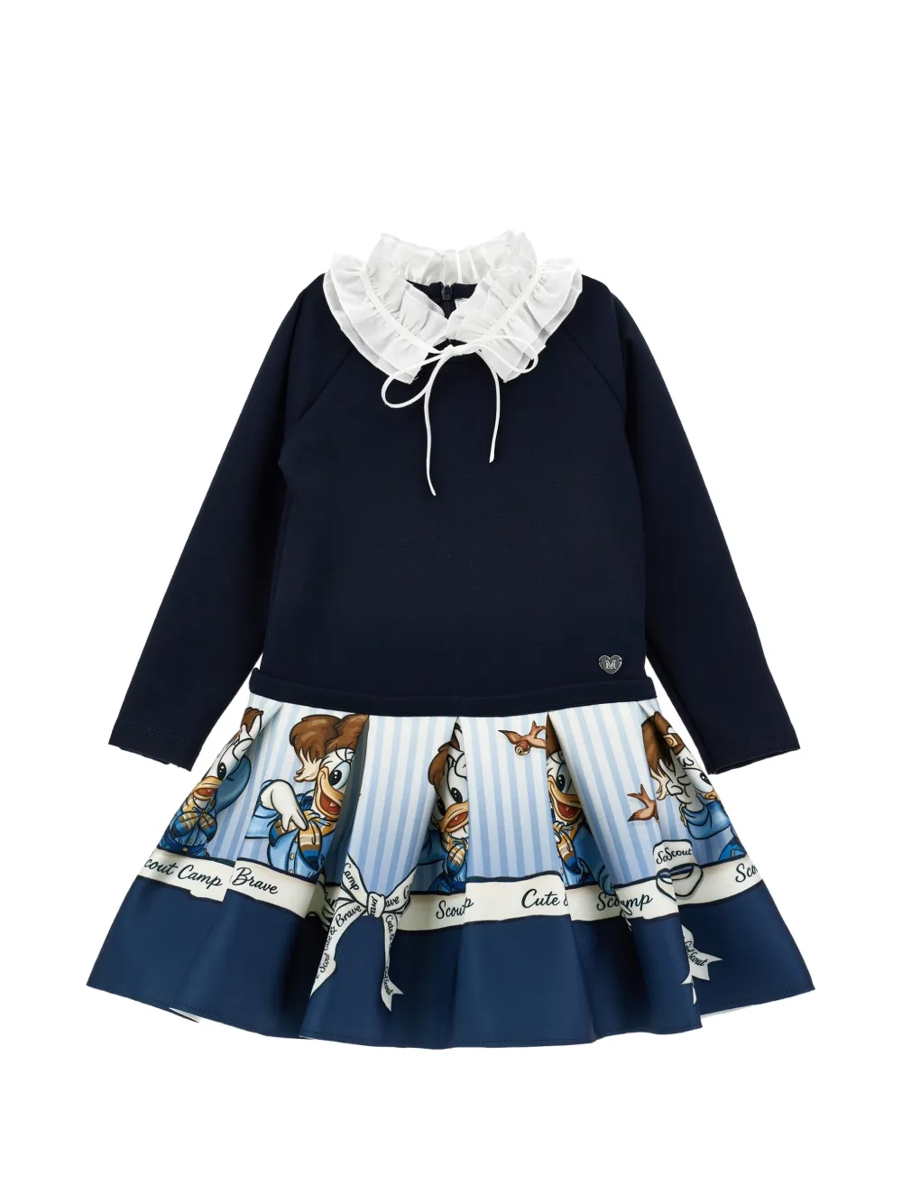Monnalisa Jurk met ruchekraag en print Blauw