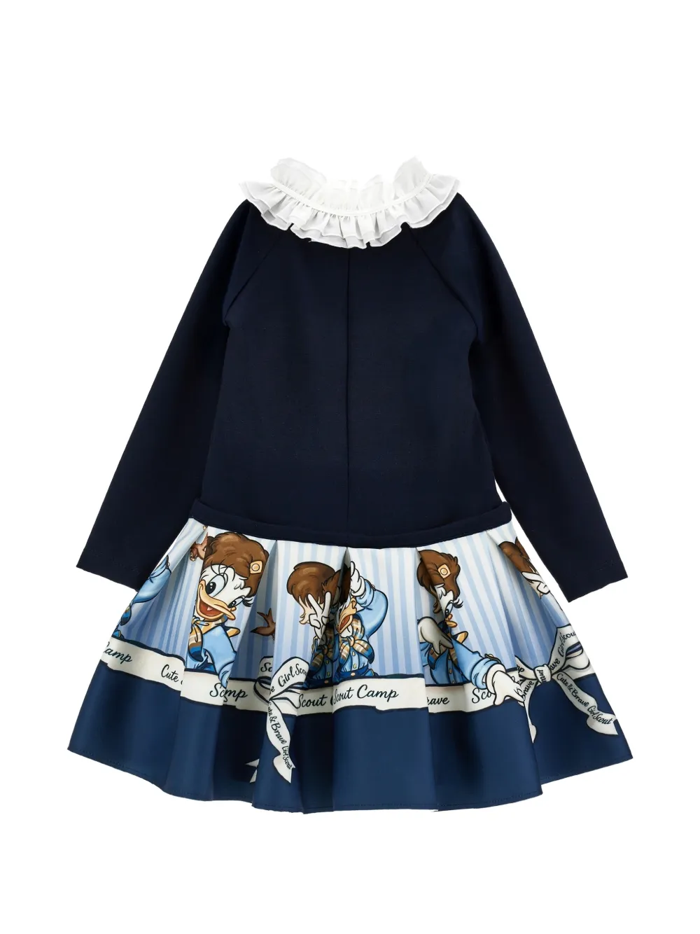 Monnalisa Jurk met ruchekraag en print Blauw