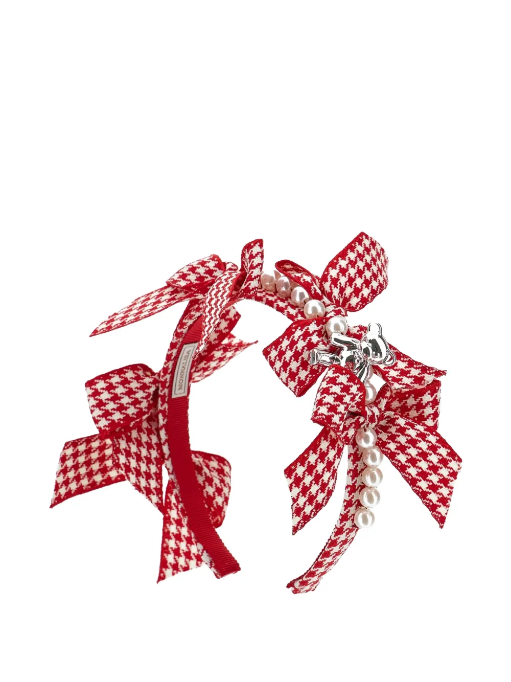 Monnalisa Haarband met pied-de-poule print en strikdetail Rood