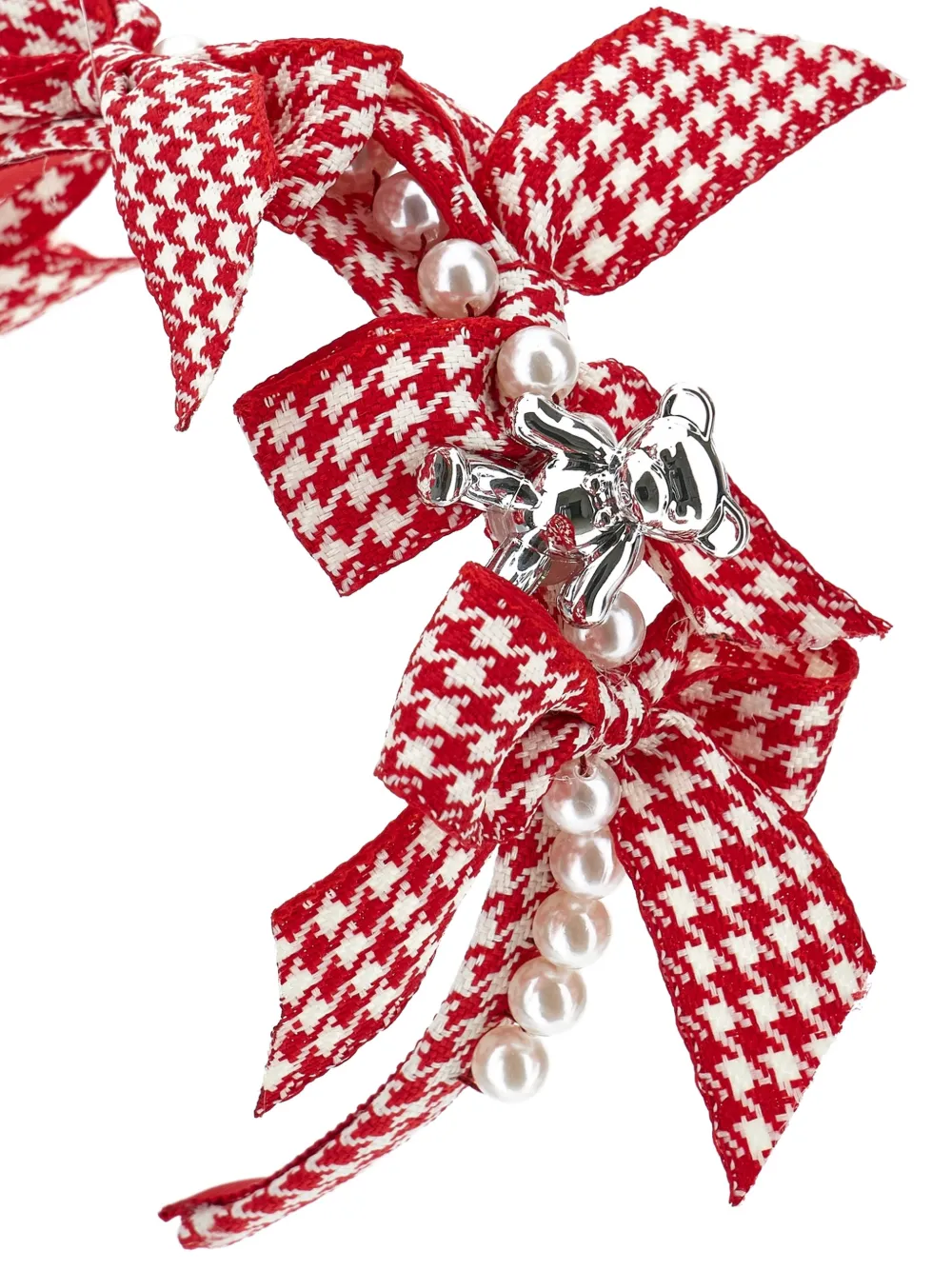 Monnalisa Haarband met pied-de-poule print en strikdetail Rood