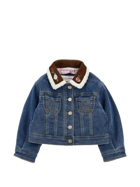 Monnalisa veste en jean à broderie florale et col détachable