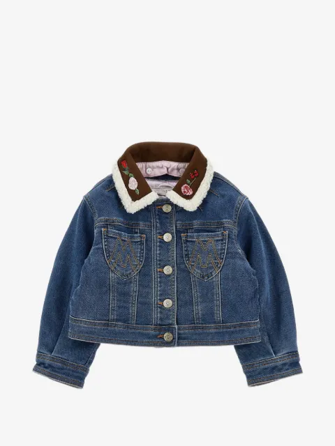 Monnalisa floral-embroidered detachable-collar denim jacket