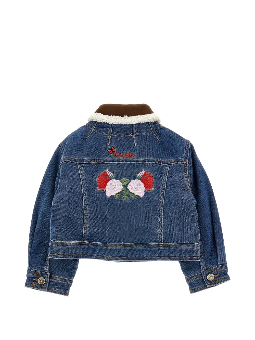 Monnalisa Denim jack met afneembare kraag en geborduurde bloemen Blauw