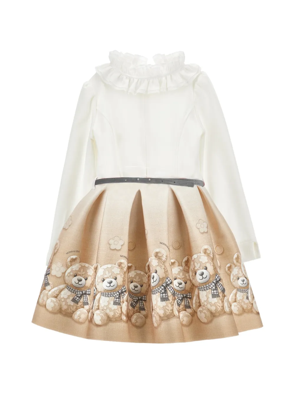 Monnalisa Jurk met ruchekraag en teddyprint Wit