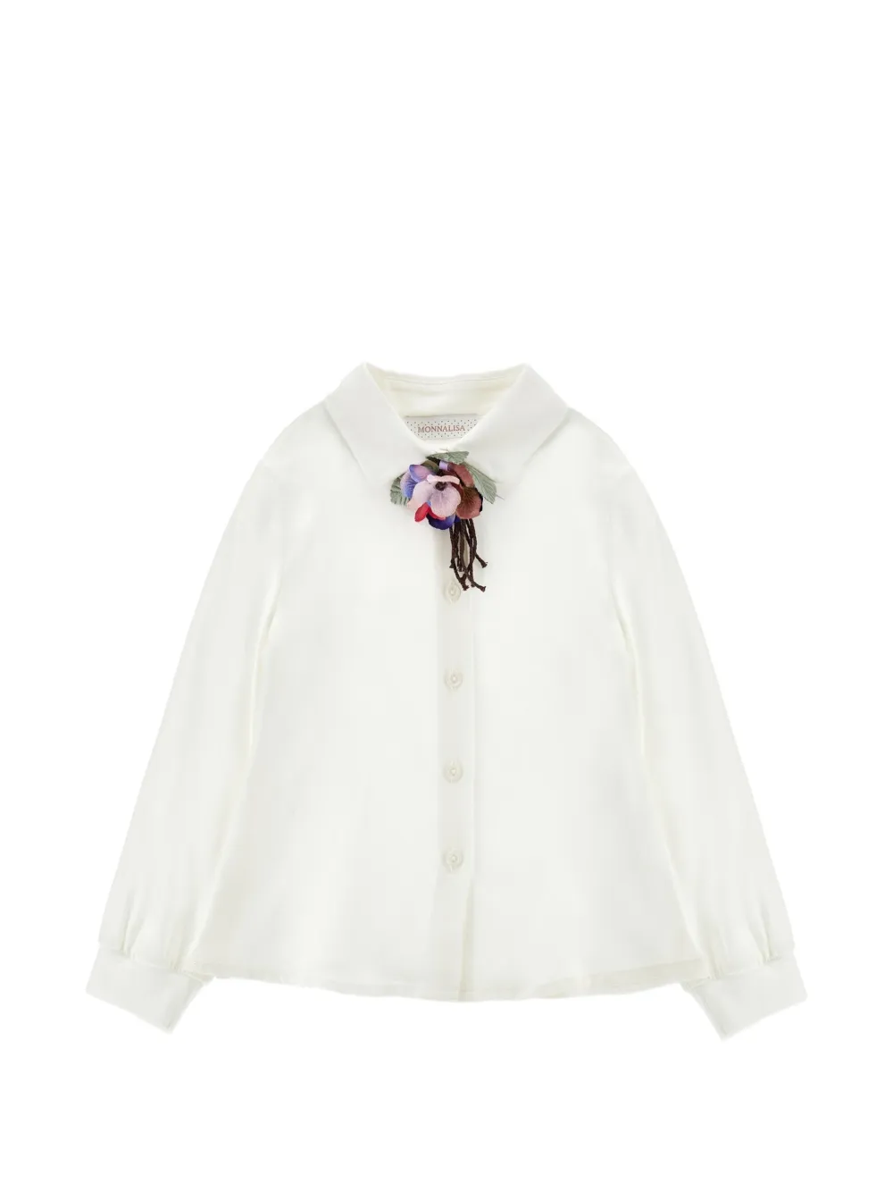 Monnalisa Camicia con applicazione a fiori - Bianco