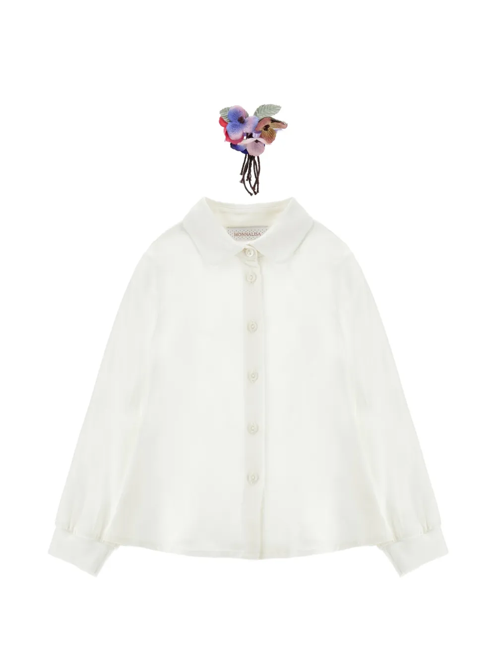 Monnalisa Shirt met bloem-applicatie en lange mouwen Wit