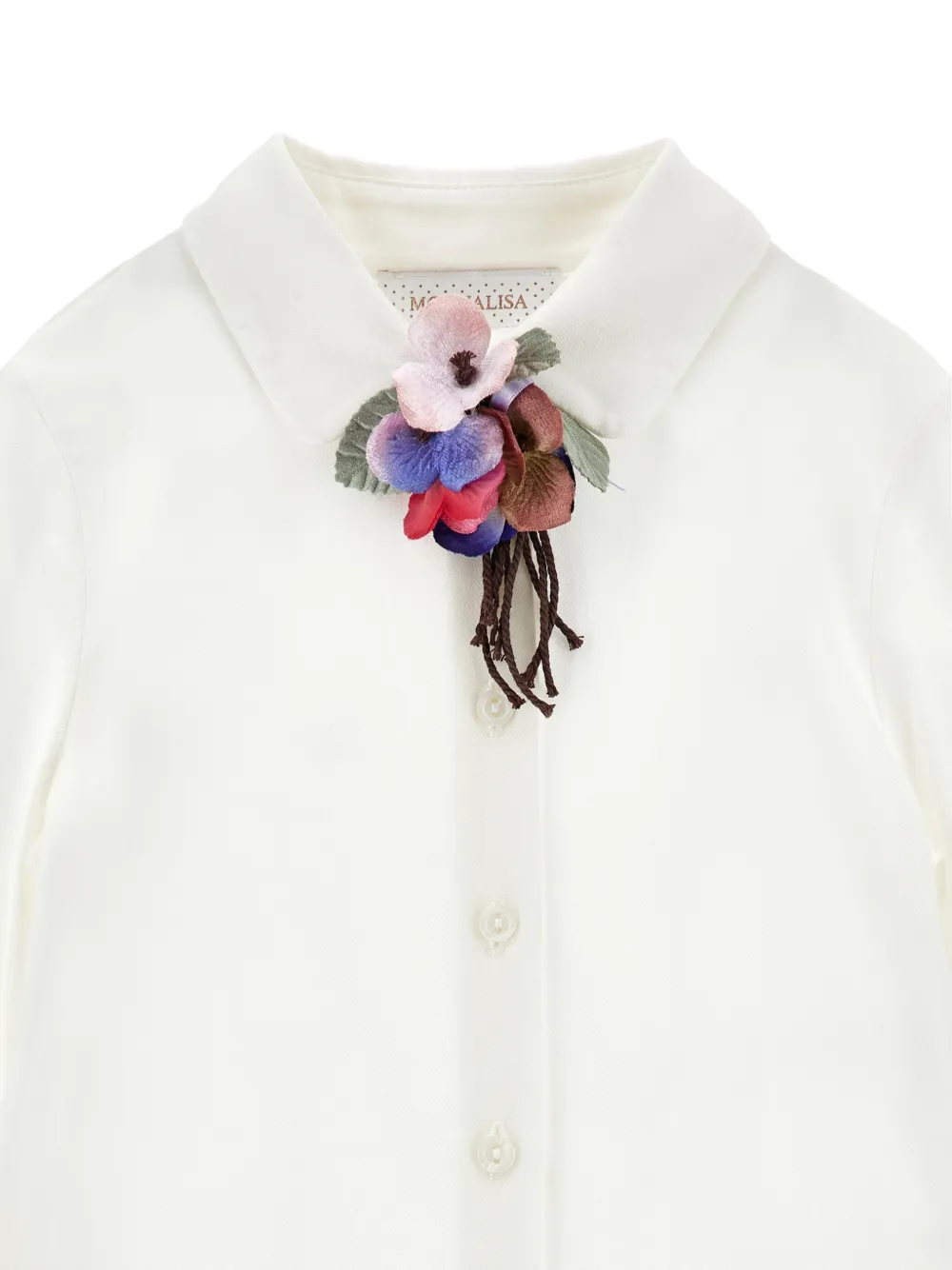 Monnalisa Shirt met bloem-applicatie en lange mouwen Wit