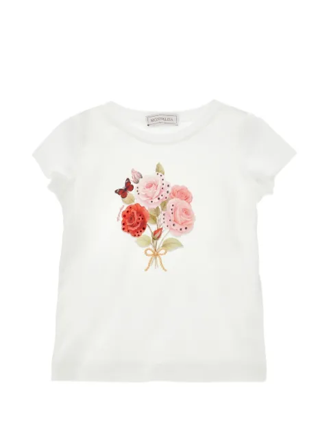 Monnalisa floral-print crystal-embellished T-shirt