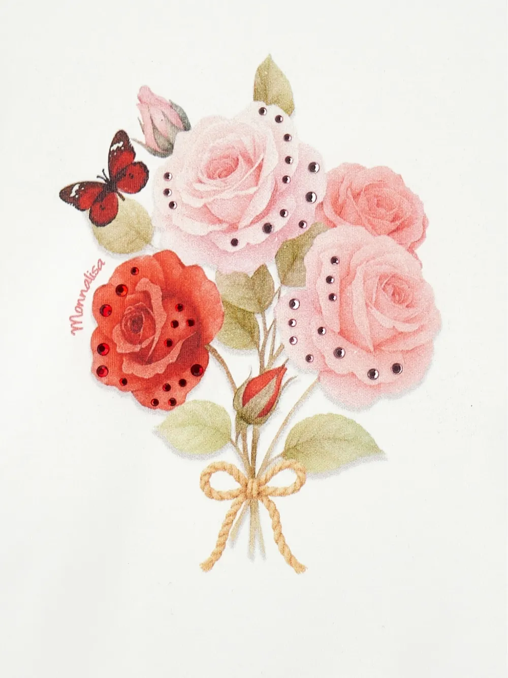Monnalisa T-shirt verfraaid met kristallen en bloemen-print Wit