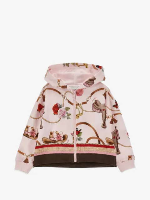 Monnalisa equestrian-print zip-up hoodie