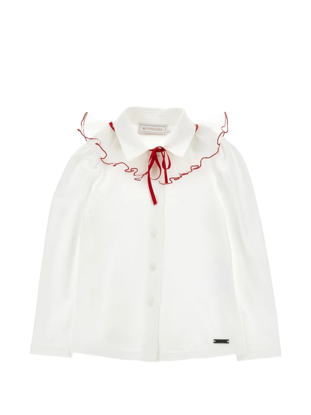Monnalisa Shirt met ruchekraag en lange mouwen Wit