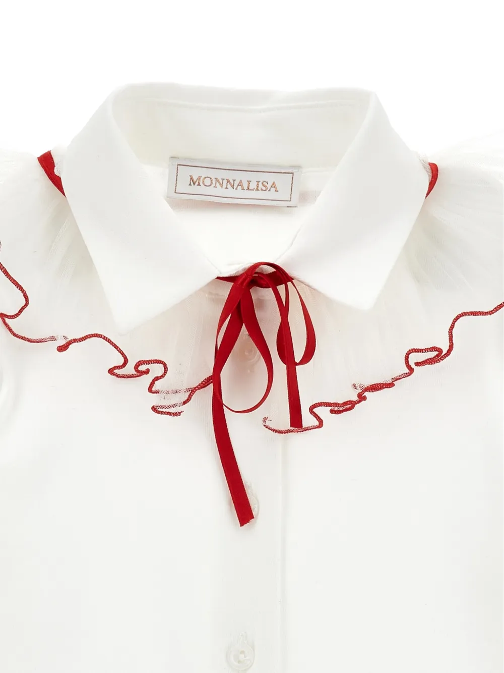 Monnalisa Shirt met ruchekraag en lange mouwen Wit