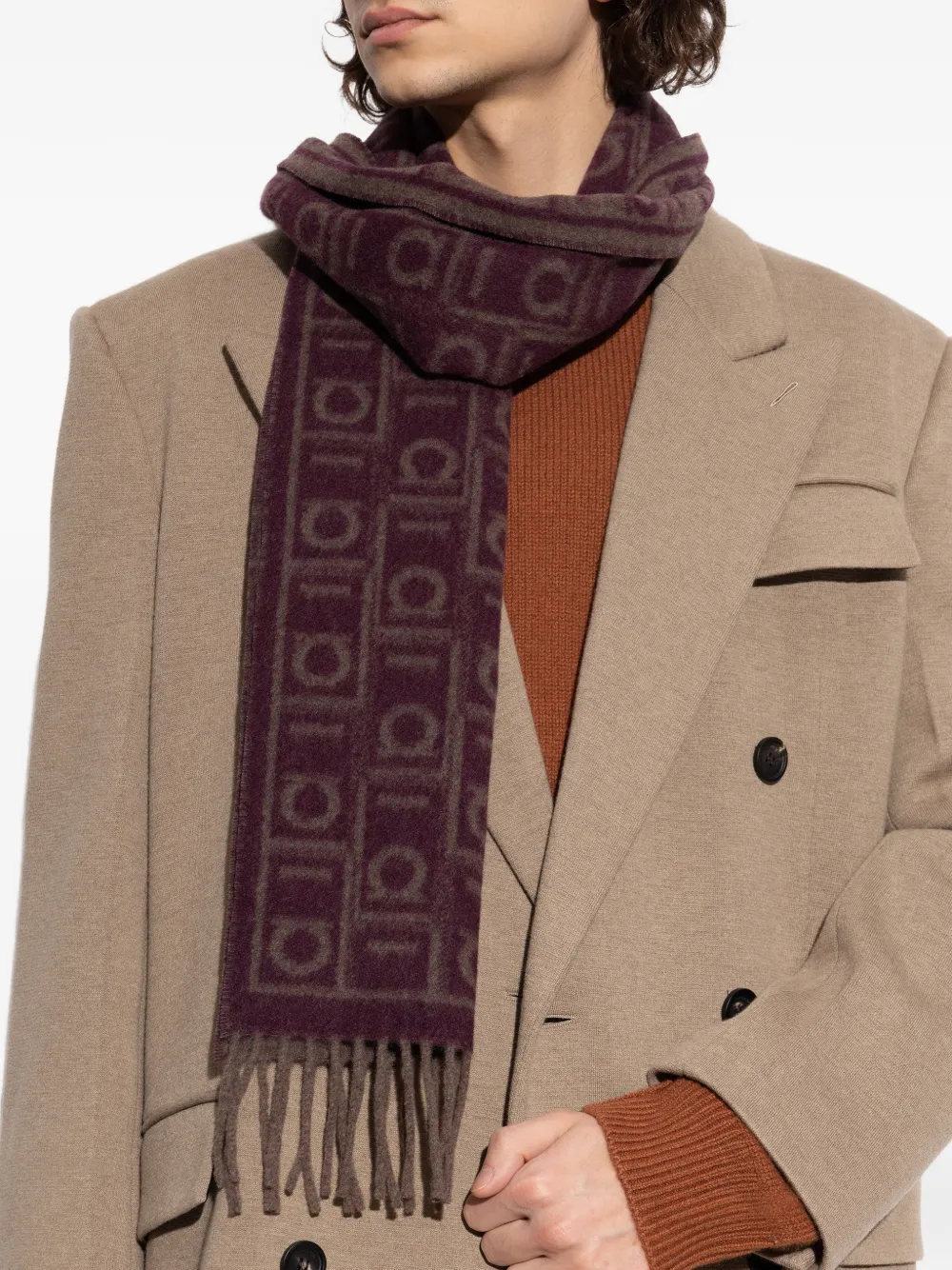 Ferragamo Sjaal met Gancini-patroon en franje Bruin