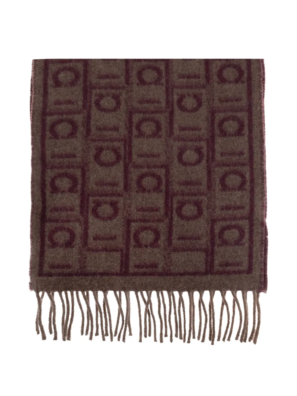 Ferragamo Gancini-pattern fringed scarf - Marrone