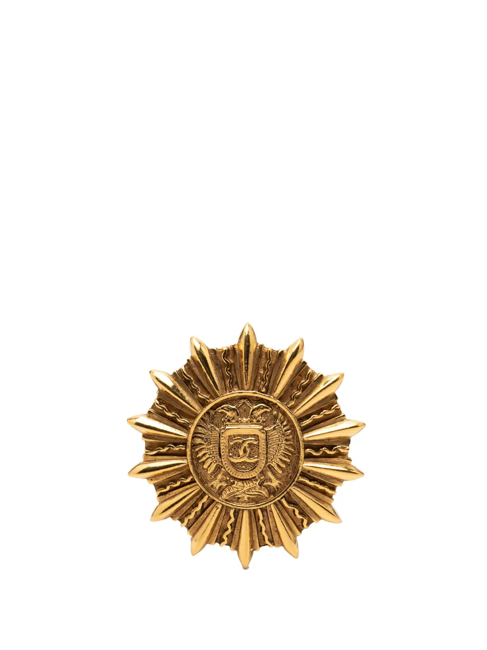 CHANEL Pre-Owned 1970-1980 Gold Plated Sunburst Shield Brooch costume brooch - Oro