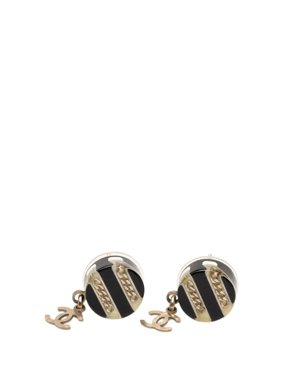 CHANEL Pre-Owned 2006 Brass Resin CC Drop Round Push Back Earrings costume earrings - Nero