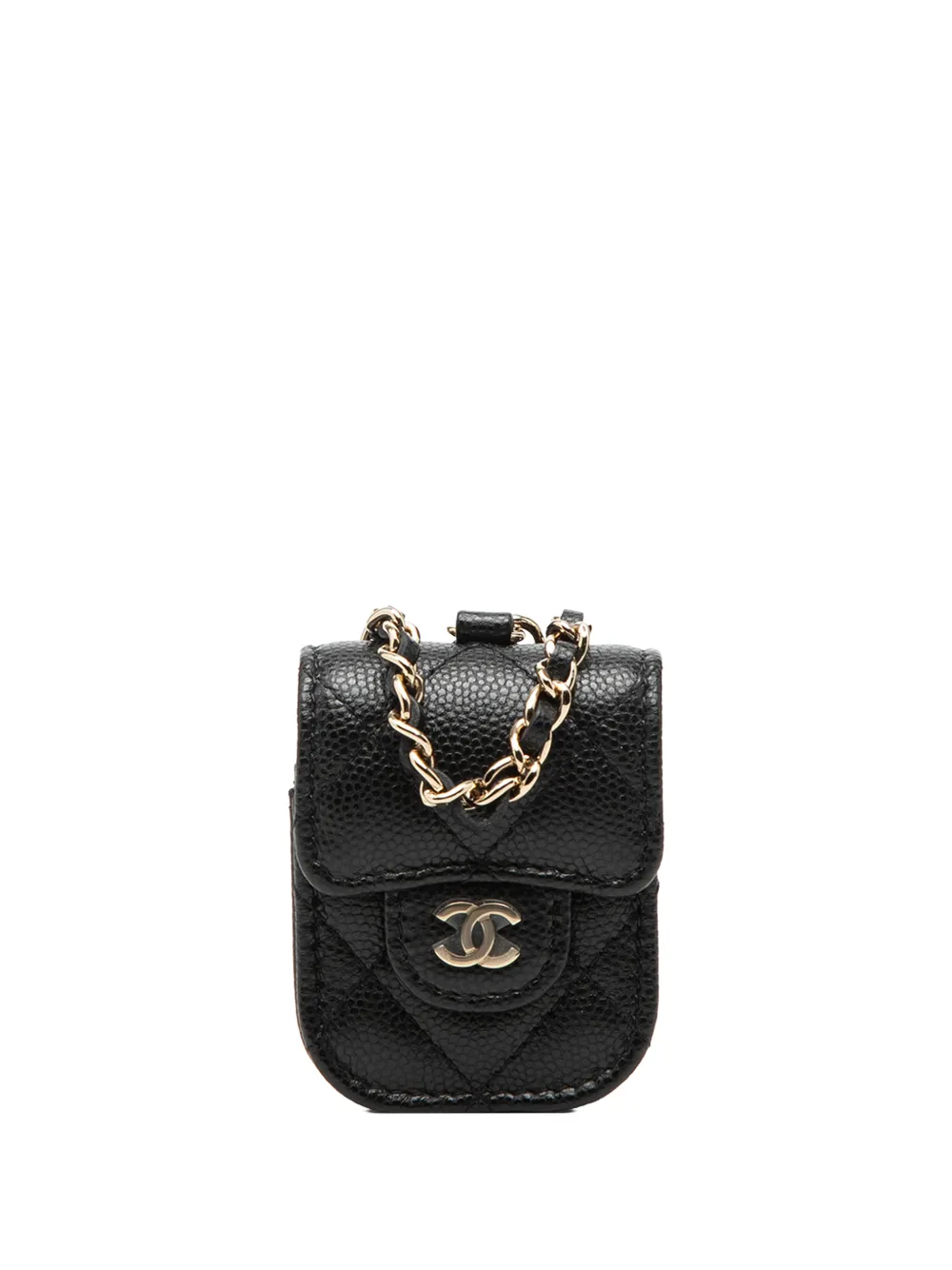 Chanel 2020 gesteppte AirPods-Umhängetasche mit CC-Steppung in Schwarz