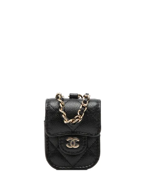 CHANEL Pre-Owned 2020 CC Quilted Caviar AirPods Case crossbody bag