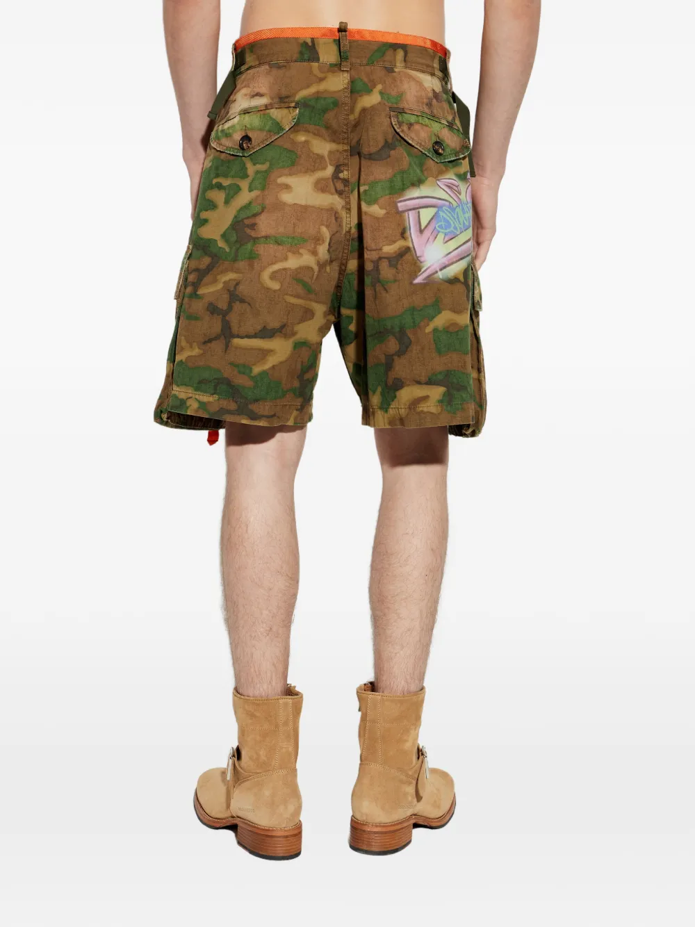 DSQUARED2 cargo shorts met camouflageprint verfraaid met kristallen Groen