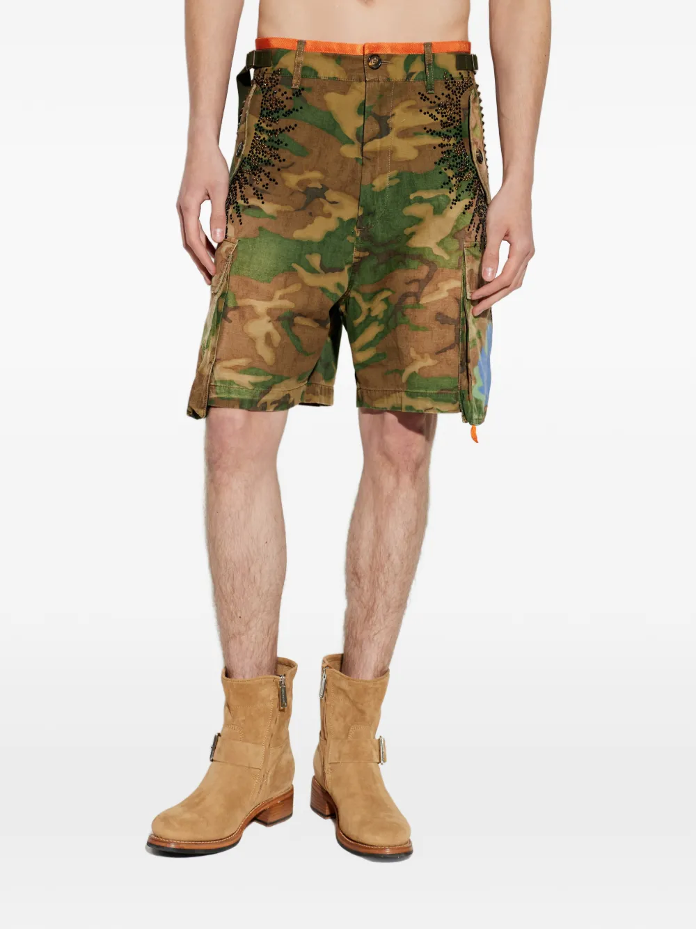DSQUARED2 cargo shorts met camouflageprint verfraaid met kristallen Groen