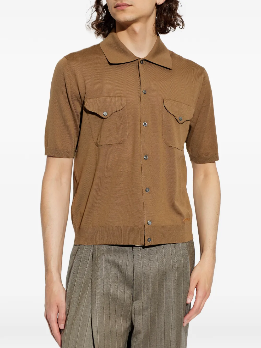 Versace Button-up trui met korte mouwen Bruin