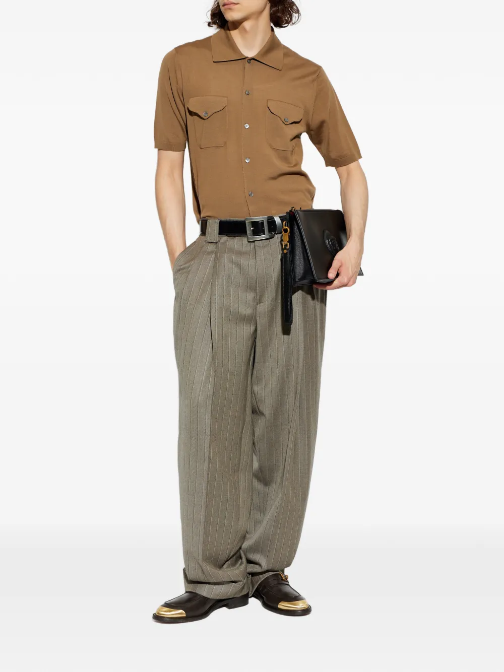 Versace Button-up trui met korte mouwen Bruin