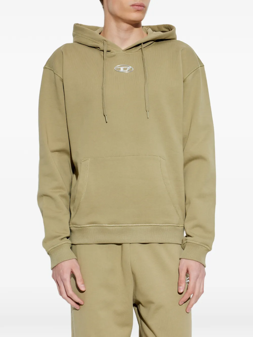 Diesel Katoenen hoodie met metallic Oval D Groen