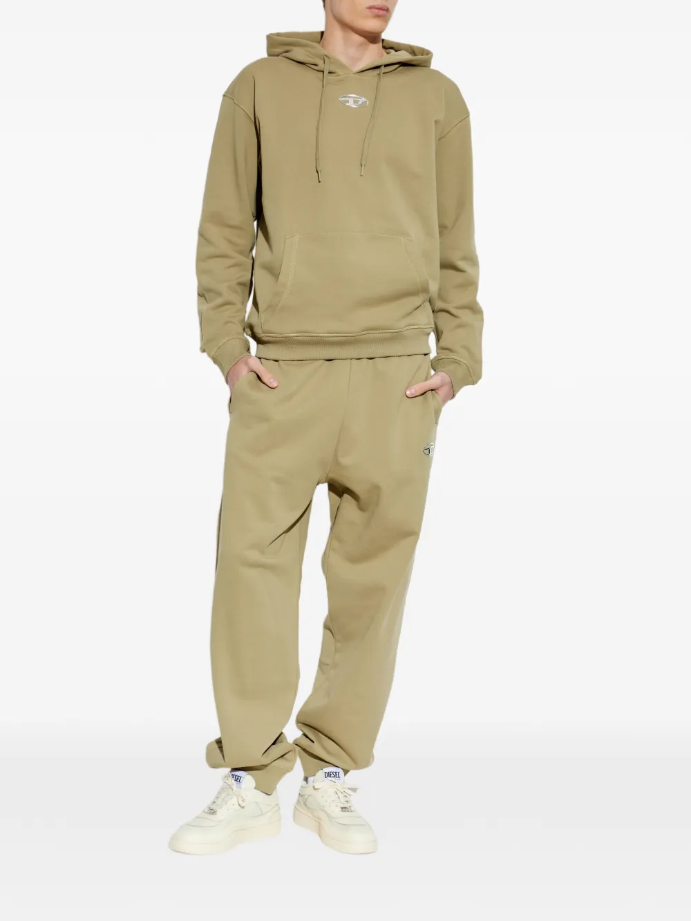 Diesel Katoenen hoodie met metallic Oval D Groen