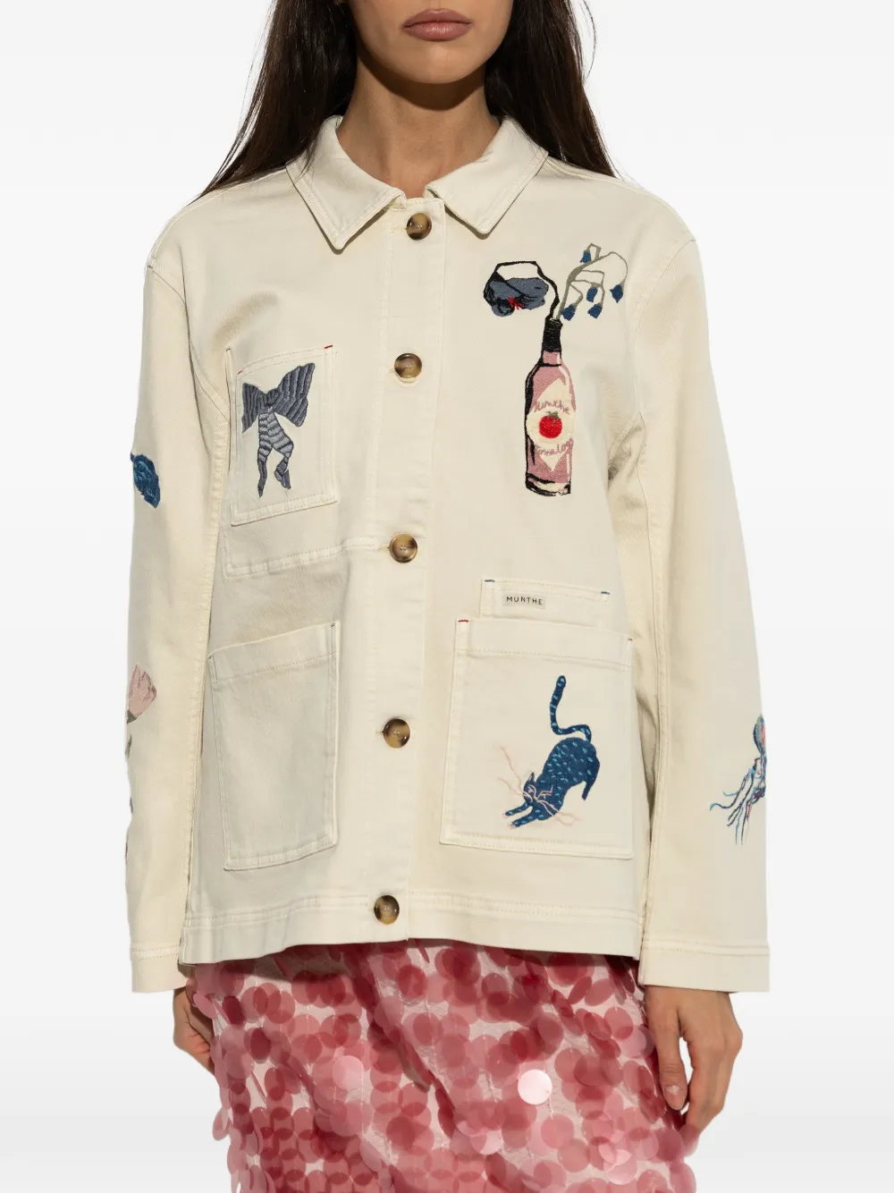 MUNTHE Braulia denim jack met opgestikte zak Beige