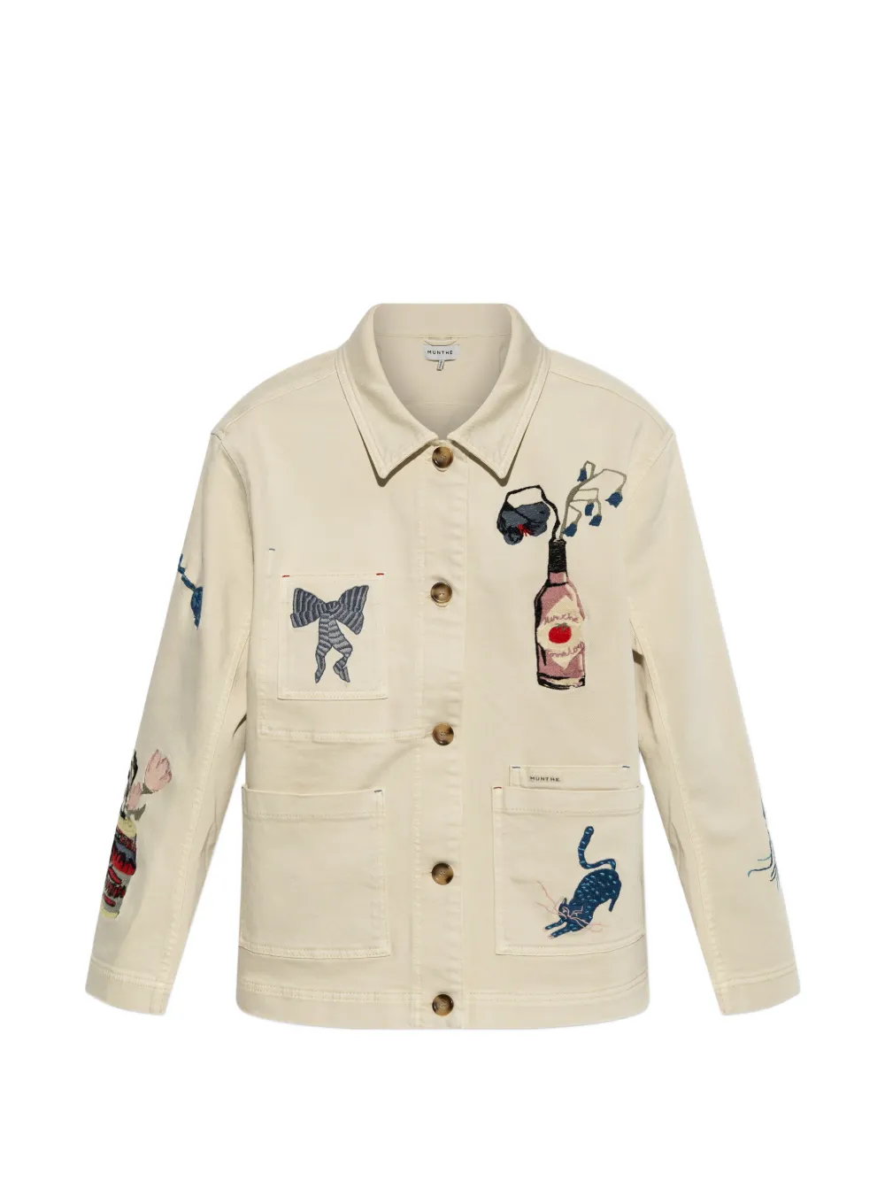MUNTHE Braulia embroidered patch-pocket denim jacket - Toni neutri