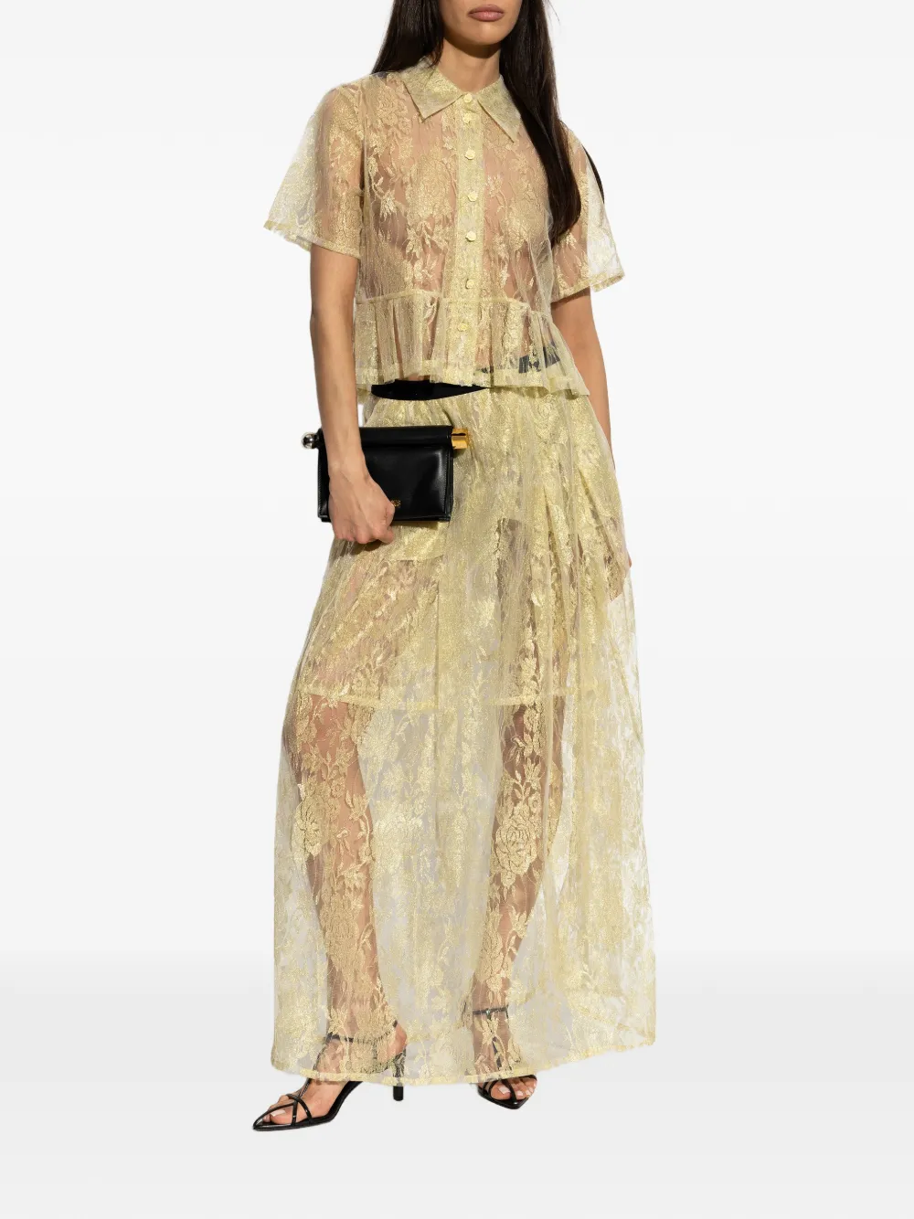 MUNTHE Beverly maxi-rok met bloemenkant Geel