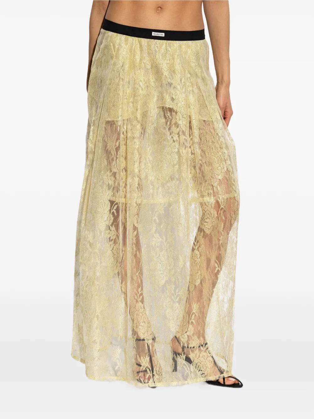MUNTHE Beverly maxi-rok met bloemenkant Geel