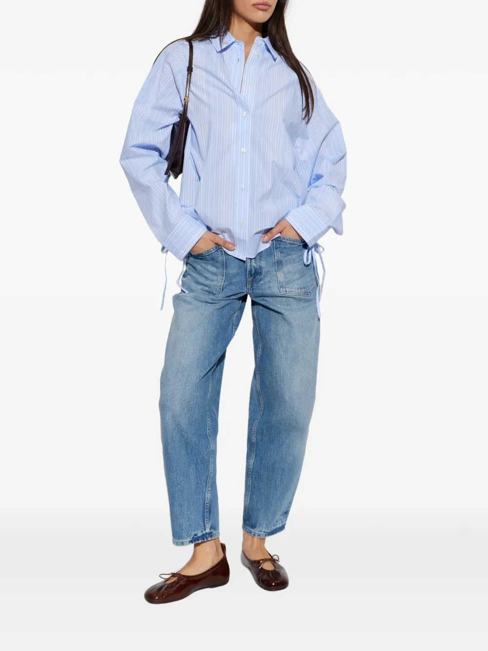  Samsoe Samsoe Camisa Sarita A Rayas Con Cordones - Azul 