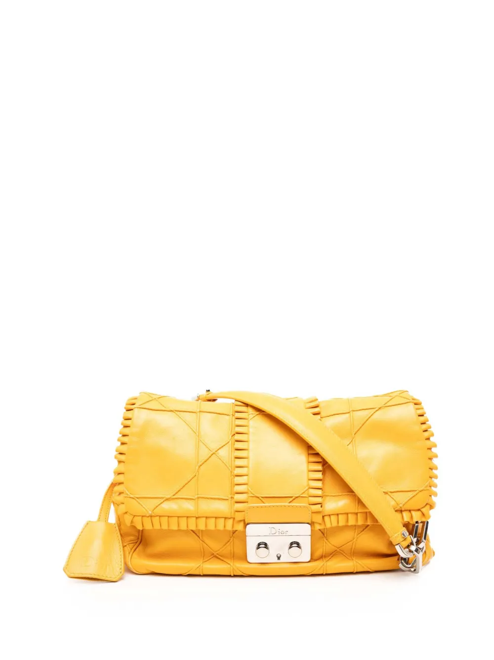 Christian Dior Pre-Owned 2009 Lambskin Cannage New Lock Ruffle Flap shoulder bag - Gelb