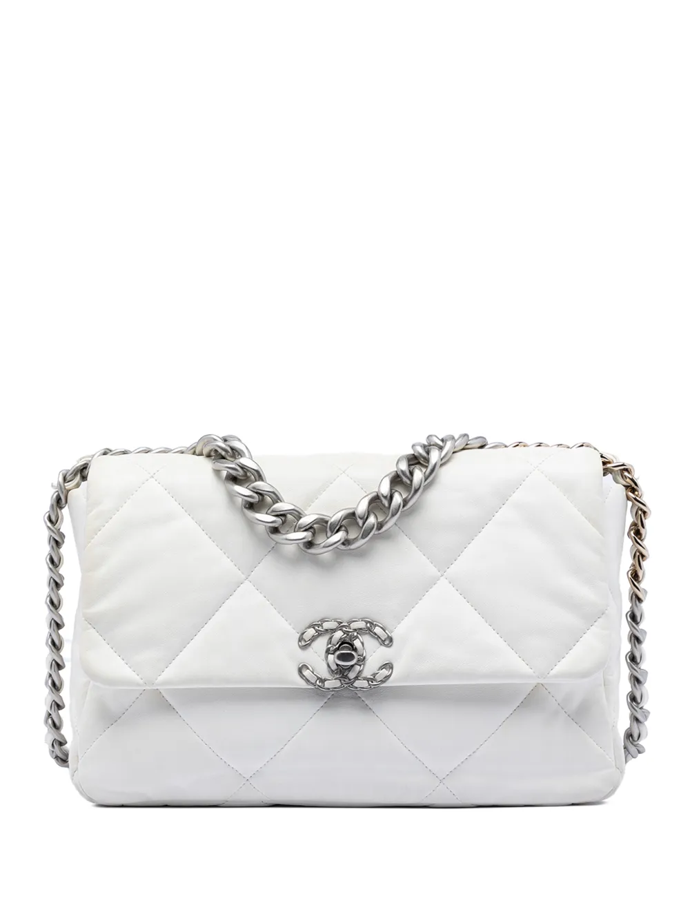 CHANEL Pre-Owned 2021-2025 Large Lambskin 19 Flap satchel - Bianco
