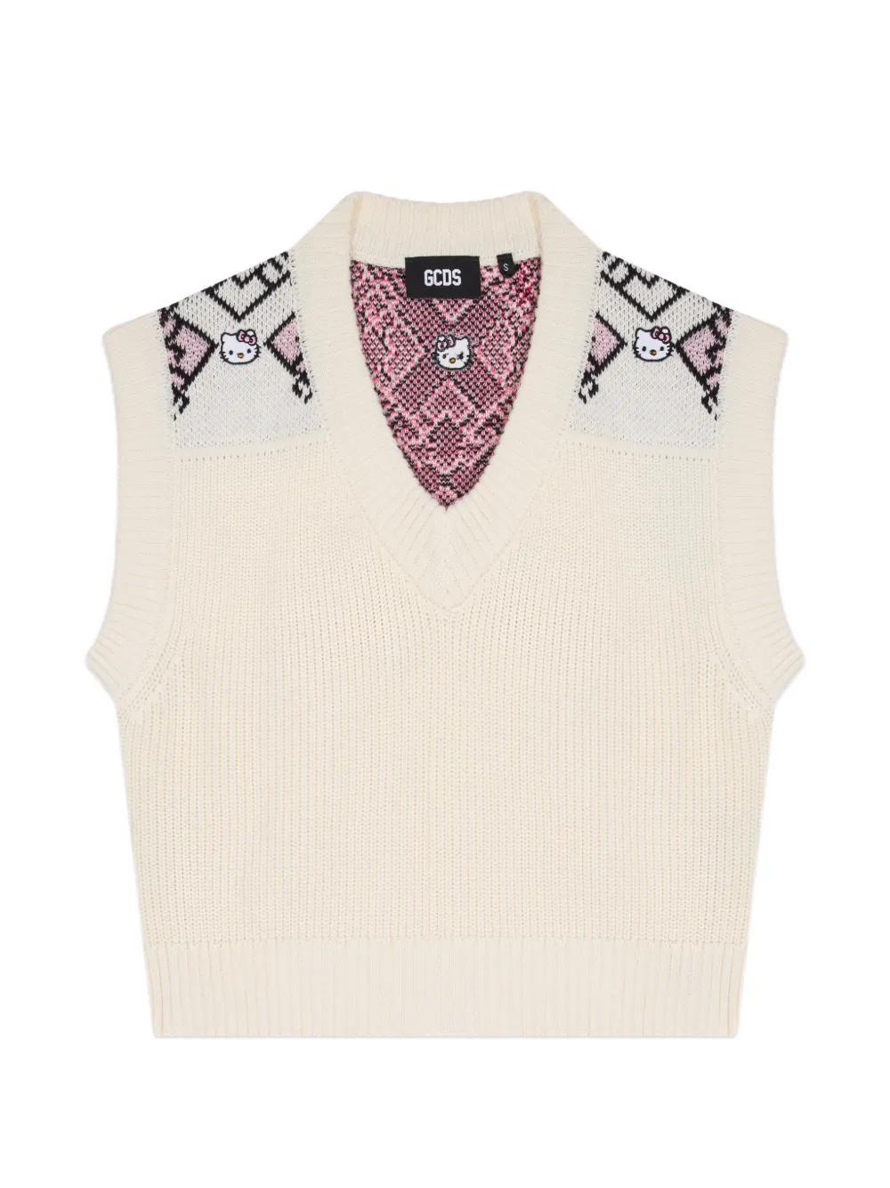 GCDS x Hello Kitty argyle sweater vest - Bianco
