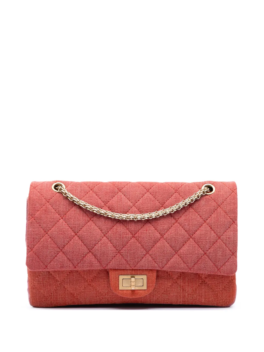 CHANEL Pre-Owned 2009-2010 Tricolor Quilted Denim Reissue 2.55 Double Flap 227 shoulder bag - Orange