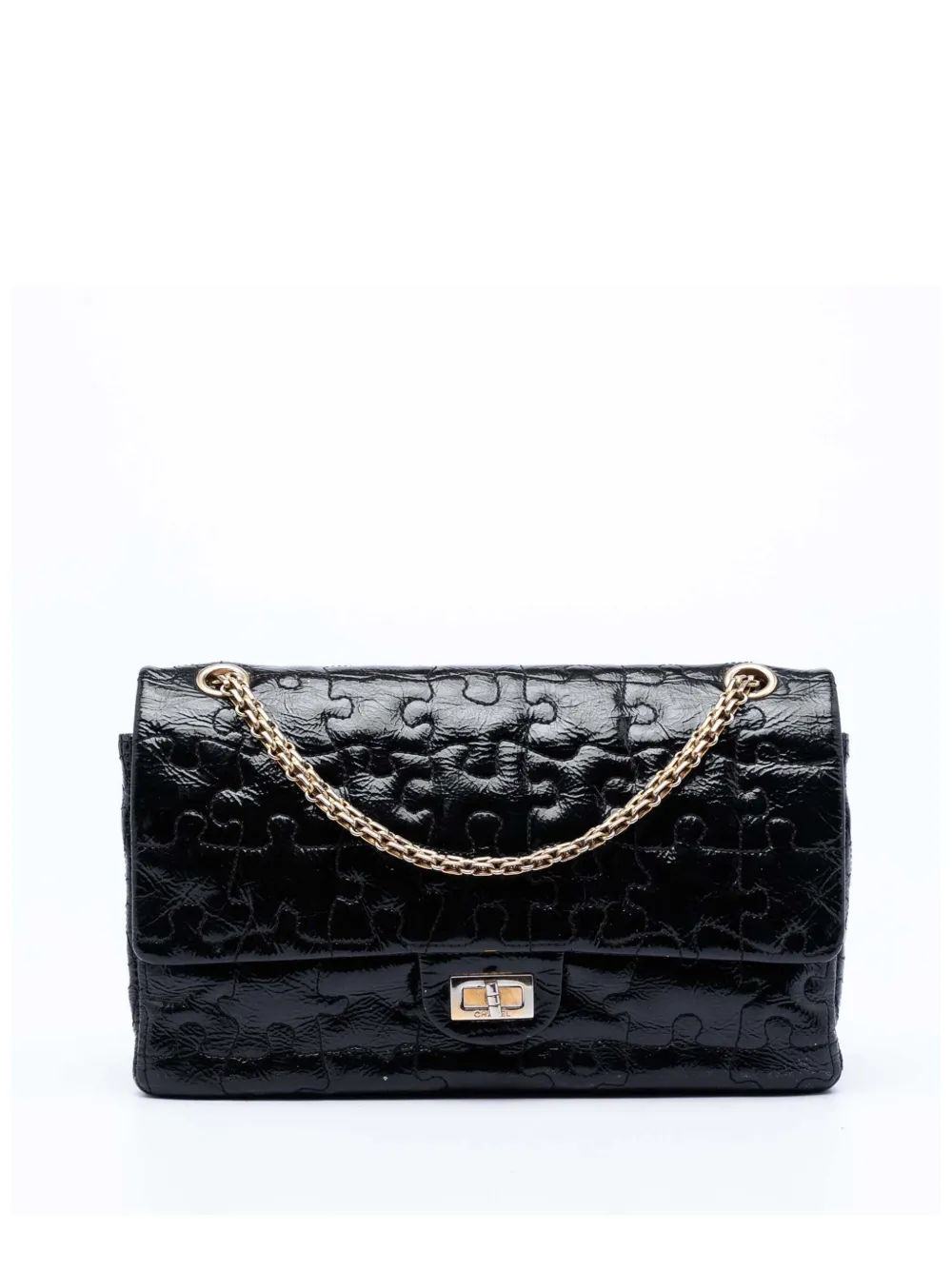 CHANEL Pre-Owned 2008-2009 Crackled Patent Puzzle Reissue 2.55 Double Flap 226 shoulder bag - Nero