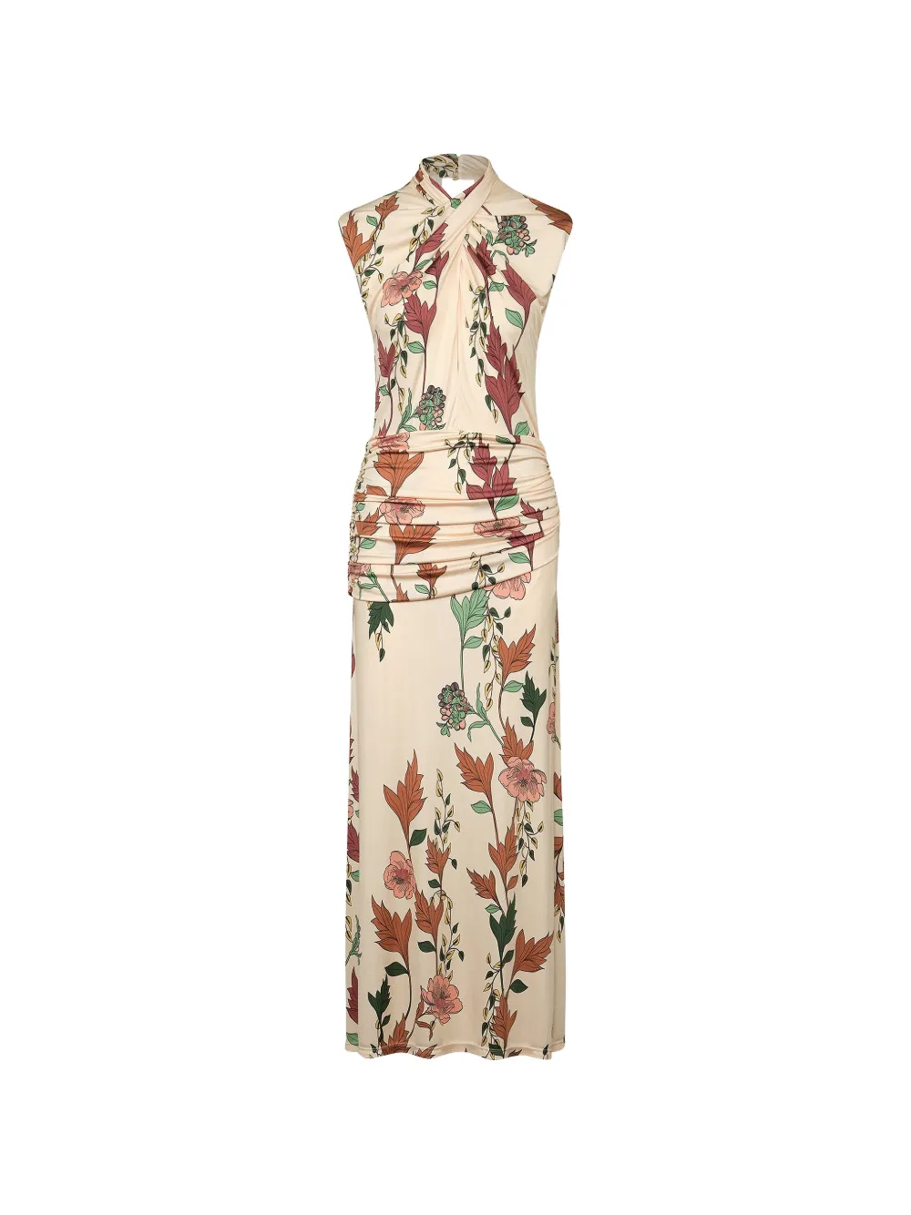 Johanna Ortiz Gerafftes Hibiscus Compass Maxikleid - Nude