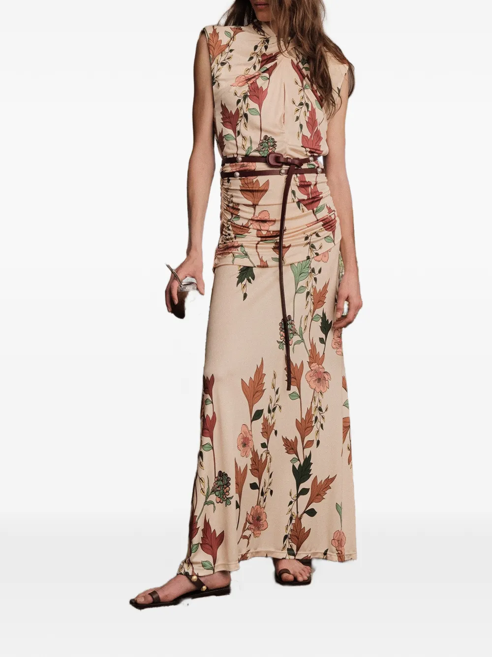 Johanna Ortiz Hibiscus Compass maxi-jurk met ruches Beige