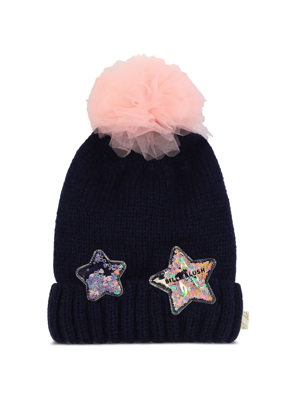Billieblush star-patch pom-pom beanie hat - Nero