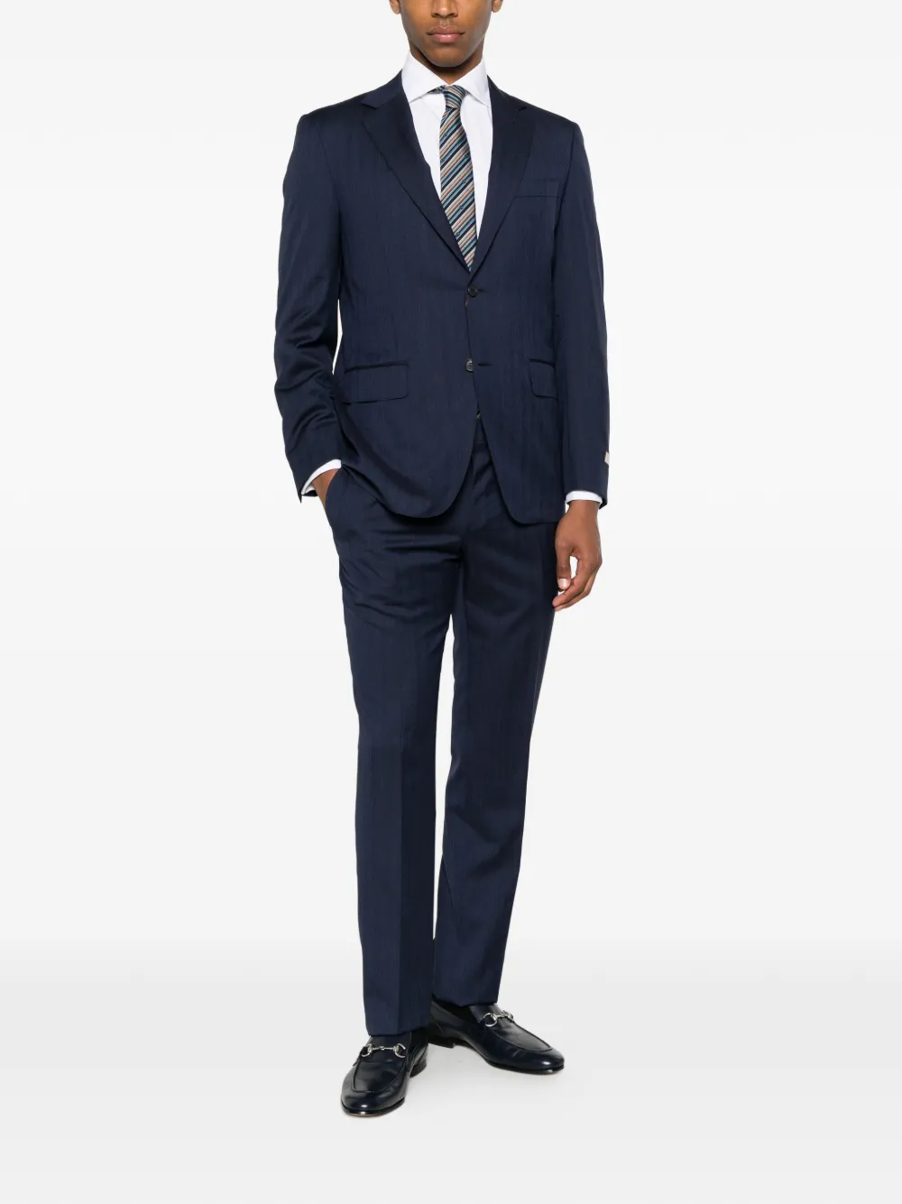 Canali Wollen pak met visgraat-patroon Blauw